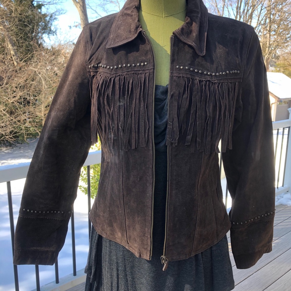Mudd brown fringed suede jacket size small